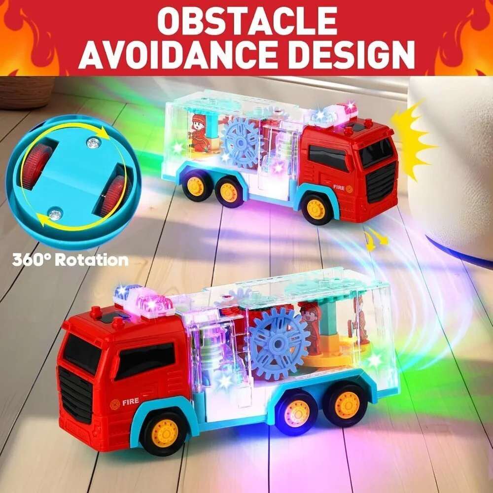 Kids Red LED Transparent Bump Car with Rotating Gear Cool Lights and Musical